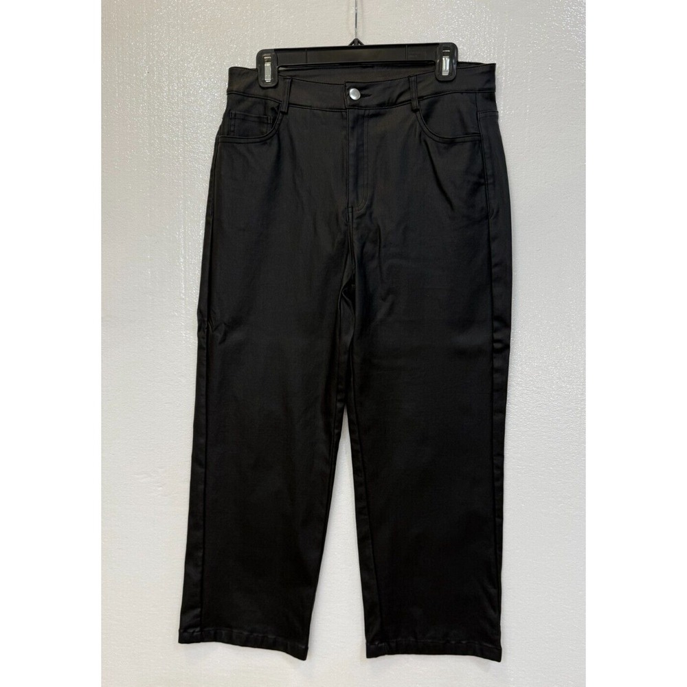 MakeMeChic Women's Size XL Leather‎ Look High Waist Straight Leg Ankle Jeans